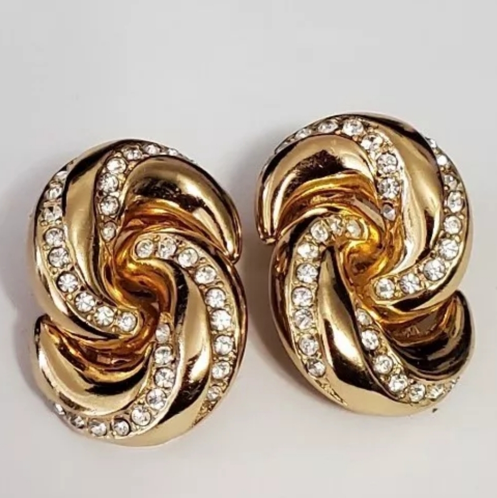Vintage Christian Dior, Signed Chr.Dior Rhinestone Clip Earrings
